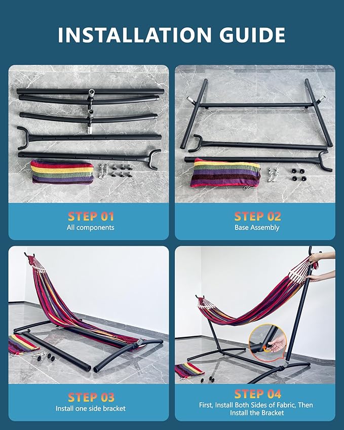 Double Hammock with Heavy-Duty Steel Stand,Portable,Easy Assembly,600lbs Weight Capacity,Perfect for Indoor,Yard,Camping,or Outdoor-Rainbow Rootora