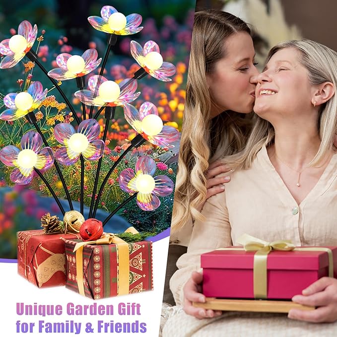Solar Garden Lights Outdoor, New Upgraded 4-Pack Firefly Solar Lights with Iridescent Petals & Warm White Glow - Waterproof Wind-Swaying Decor for Yard, Patio NBQQ