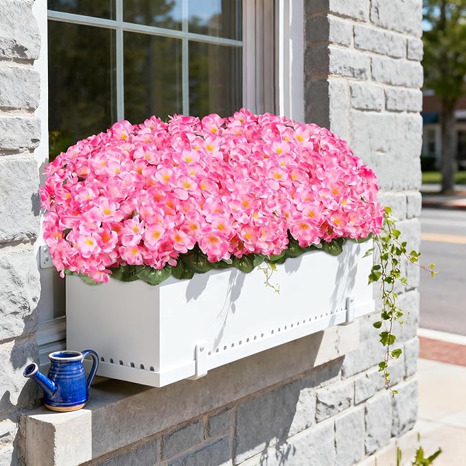 Artificial Geraniums Flowers for Outdoors, 6 Bundles Realistic Silk Fake Geranium, No Fade Faux Plants for Hanging Baskets, Window Boxes, Pots - Porch, Patio, Garden Decor(Pink) AmberFun