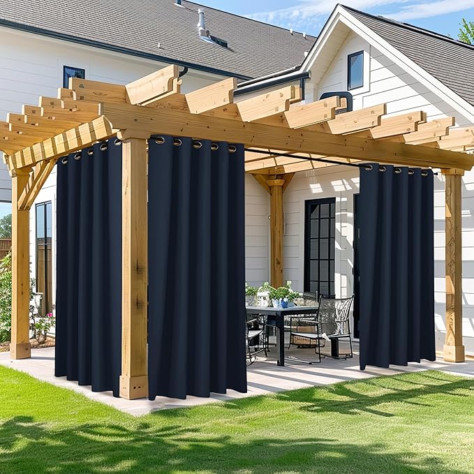 NICETOWN Waterproof Outdoor Curtain W66 x L95 inch, Stainless Grommet Sunlight Blocking Weatherproof Curtains for Farmhouse, UV Protection Curtain for Summer Cold insulation for Winter (Navy, 1 Panel) NICETOWN