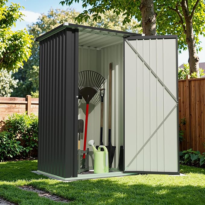 Devoko 3x3 FT Outdoor Storage Shed, Small Garden Tool Shed with Single Lockable Door, Metal Tool Storage Shed with Sloping Roof, Outside Shed for Backyard Patio Lawn, Black DEVOKO