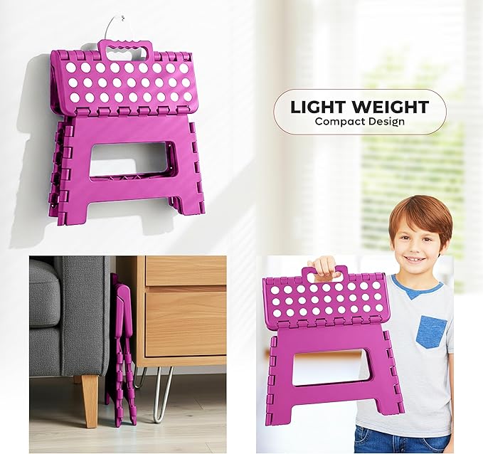 Utopia Home Folding Step Stool with Handle – 9 Inch Anti Slip Collapsible Stool – Holds Up to 300 lbs – Sturdy Plastic Step Stool Foldable for Kitchen, Bathroom and Home Use (1-Pack, Purple) UTOPIAHOME