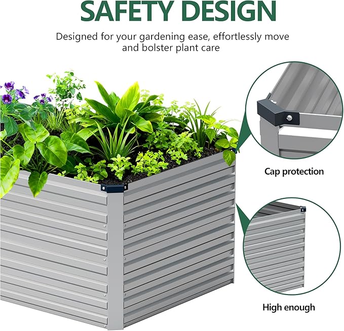Vengarus 12x2x2FT Galvanized Raised Garden Bed Kit, Large Rectangle Elevated Planter for Vegetables, Flowers, Herbs and Succulents - 359 Gallon Capacity,Silver Vengarus