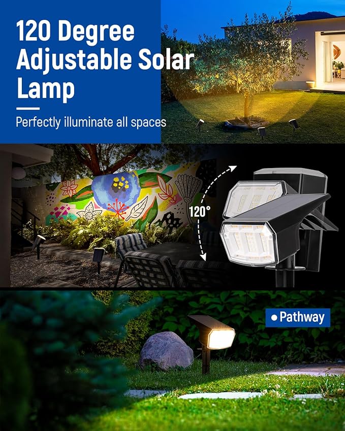 Solar Lights Outdoor Lighting IP65 Waterproof, 63LED Solar Spotlights, 3 Pack Solar Powered Lights for Outside, Outdoor, Yard, Landscape Light-Warm Light AUDERWIN
