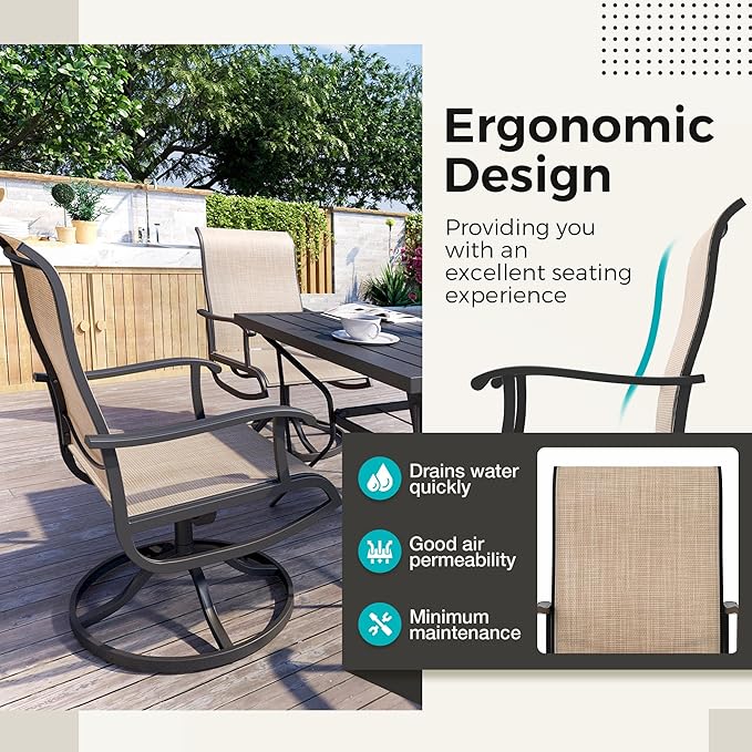 Pamapic Textilene Outdoor Dining Chair 1 Piece, Perfect for Garden, Backyard, Poolside, Patio, Beige Pamapic