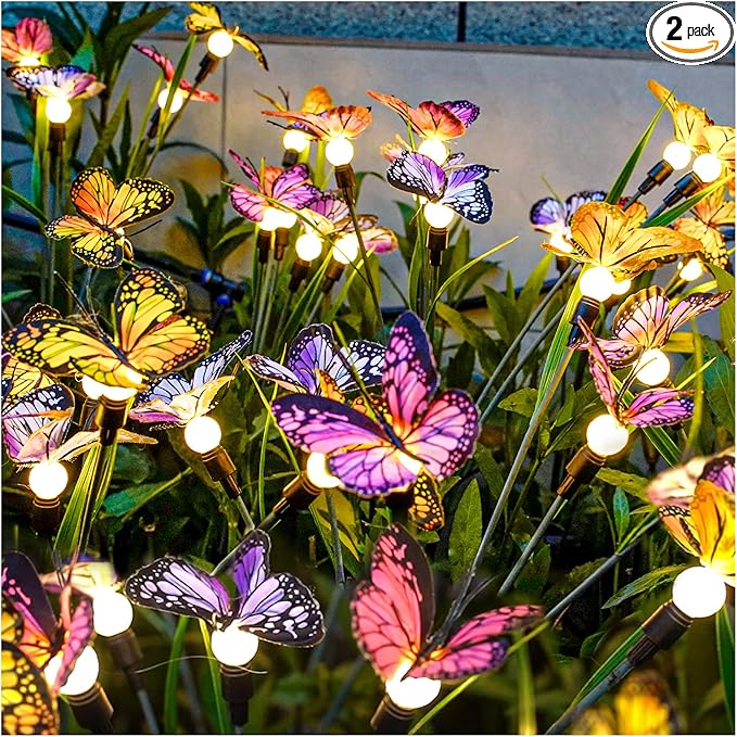 TONULAX Solar Garden Lights - Swaying Butterfly Light, Swaying in The Wind, Solar Outdoor Lights, Yard Patio Pathway Decoration, High Flexibility Iron Wire & Realistic Butterflies (2 Pack) TONULAX