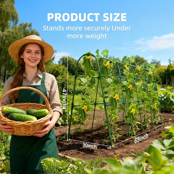Cucumber Trellis for Raised Bed, U-Shape Garden Arch Metal Support for Climbing Plants, Metal Arch Plant Support Vegetables Trellis, Plant Support for Vine (Green, 31.5 * 30 * 47inch(L*W*H)) Laodier