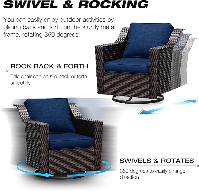 Joyside Wicker Patio Furniture Sets, 3 Pieces Upgraded Large Size Outdoor Furniture with 2 Patio Swivel Chairs and 1 Side Table, Thick Cushions, Wide Armrest Joyside