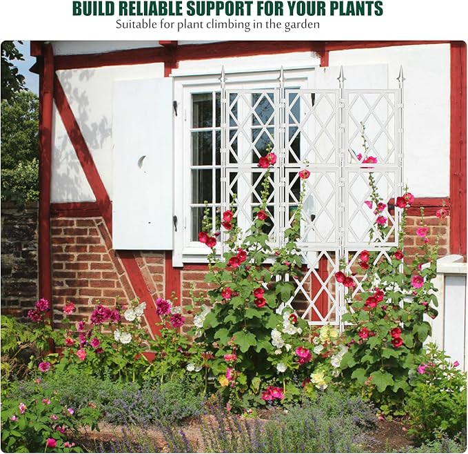 5.25FT Metal Pipe Trellis for Climbing Plants Outdoor, Garden Wall White Trellis with Garden Twist Tie, Support Tall Plant Fence for Ivy Vines Rose Flower WellSign
