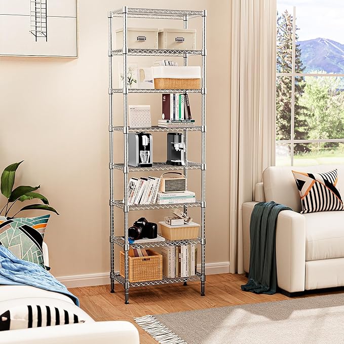 8 Tier 2000 lbs Storage Rack Metal Wire Shelving Unit, Storage Standing Shelf Organizer for Laundry Bathroom Kitchen Pantry Closet Garage Utility Room, Chrome 13.8" D x 23.6" W x 79.5" H MEIGAOPLASTICANDMETALHKCOLIMITED