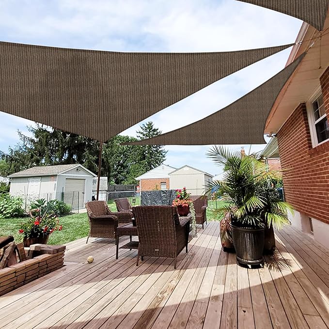 Patio Paradise 19' x 19' x 19' Sun Shade Sail Triangle Canopy Shade Cloth Fabric Sunlight Block Patio Pergola Cover HDPE Deck Awning for Outdoor Backyard Roof Shading, Brown Patio