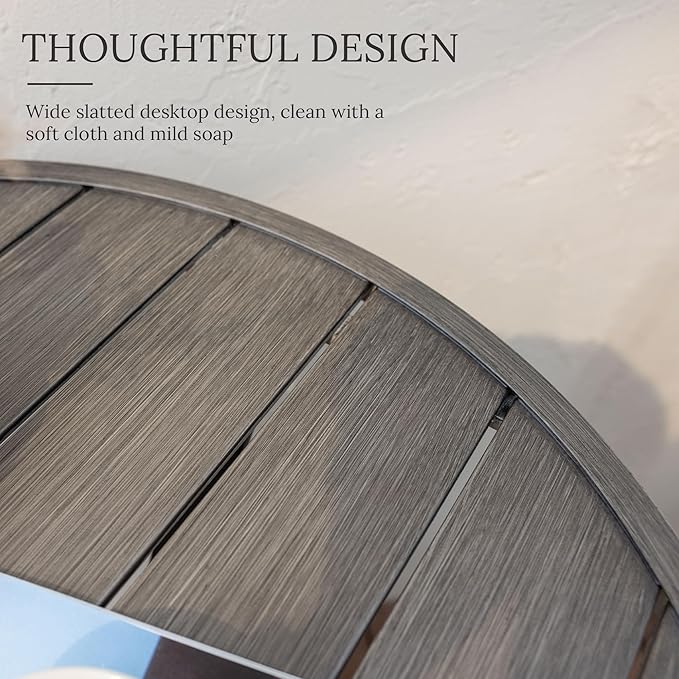 VICLLAX 47.2" Outdoor Round Patio Table for Lawn Garden, All Weather Metal Round Outdoor Dining Table with Adjustable Umbrella Hole, 6 Person Patio Table, Grey Wood-Like Tabletop HOME