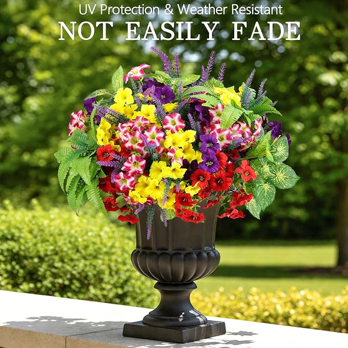 HOHOTIME 21 Bundles Artificial Flowers for Outdoors, No Fade Fake Plastic Flowers Faux Plants, Eucalyptus Morning Glory for Hanging Planters Garden Porch Window Box Home Wedding Farmhouse HOHOTIME