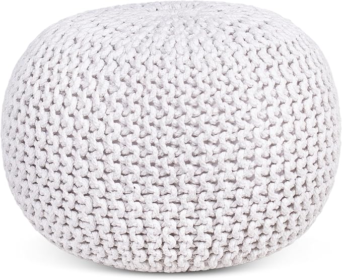 BIRDROCK HOME Round Pouf Ottoman | Cotton Braided Foot Stool with Bean Bag Filling | Boho Foot Rest for Living Room & Bedroom | Compact & Comfortable Seating, Lightweight & Soft | Ivory BIRDROCKHOME