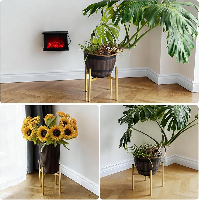 Plant Stand Indoor for 2 Height Options ,Mid Century Modern Outdoor Planter Holder,Corner plant stand Capacity of 160LB for 8 to 14 Inch Pots Golden with Round Plate 2 Pack HomecourtyardsInterio
