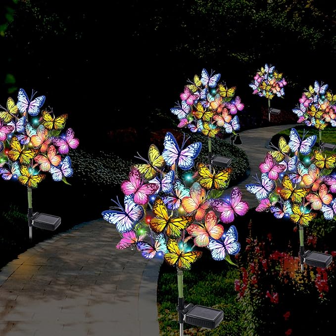 Solar Garden Lights Solar Lights Outdoor Waterproof Decorative 4 Pack with 88 LED 68 Butterfly Solar Lights for Garden Yard Decor Christmas Decorations, Gifts for Mother's Day Mom Adecorty