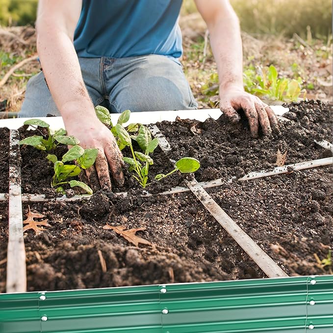 Galvanized Raised Garden Bed for Gardening, 4x4x1ft Large Square Metal Planter Boxes Outdoor for Vegetable,Flower,Herb,Modular Above Ground Growing Container,Green,Easy Assembly Rootora