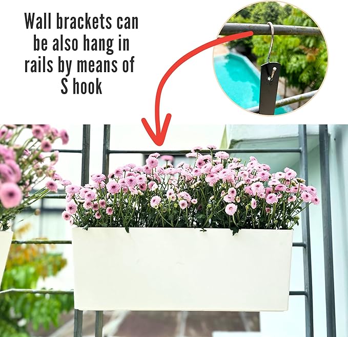 LaLaGreen Wall Planter for Outdoor (2 Pack, 20 Inch) White Self Watering Rectangular Window Boxes Planters to Attach to House with Bracket, Country Vertical Plant Wall Holder Indoor Garden Minimalist L%C3%A1L%C3%A1Green