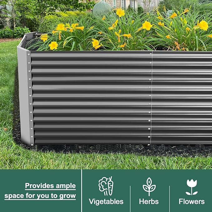 Land Guard 8x4x3ft Rectangular Galvanized Raised Garden Beds, Large-Capacity Metal Planter Box Outdoor, Durable Deep Raised Garden Bed 3ft Tall, Raised Beds for Gardening Vegetables, Modern Gray LandGuard