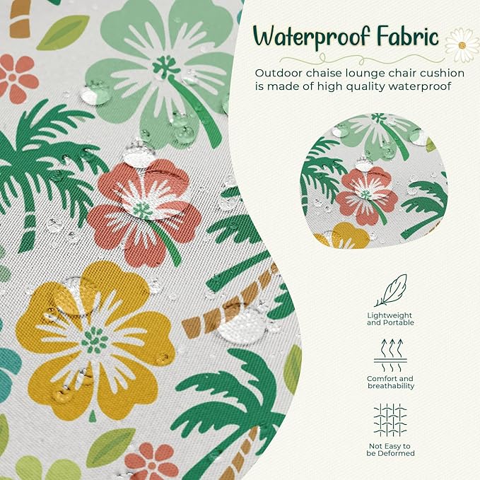 4 Pack Outdoor Chaise Lounge Chair Cushion 75.1 x 22.8 x 4.7 Inches 100% Waterproof Replacement Cotton Patio Pool Lounge Chair Cushion for Outdoor Furniture with Ties, Green Coconut Tree Uthem