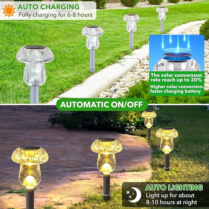 Solar Lights Outdoor, 8 Pack Mushroom Lights Outside Waterproof, Solar Powered LED Lighting for Garden, Yard, Landscape, Path, Pathway, Lawn, Walkway, Driveway, Backyard Decor (Warm White) SolarOutdoorLights