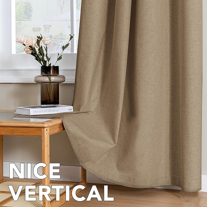 H.VERSAILTEX Linen Curtains 100% Blackout Curtains for Bedroom 108 inch Long Full Light Blocking Nature Linen Blended Window Curtains for Living Room Nickel Grommet (2 Panels, Heathered Macchiato) HVERSAILTEX