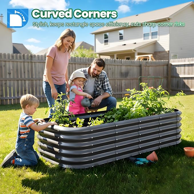 Quictent Galvanized Raised Garden Bed Kit, 6x3x1.5 ft Oval Metal Planter Box Tall for Vegetables Outdoor Backyard, Strengthened by Crossbar, Dark Gray QUICTENT