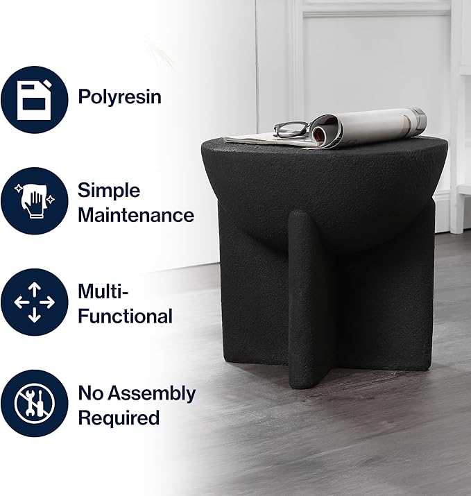 JONATHAN Y TBL1109A Brady 16.25" Minimalist Modern Drum Indoor/Outdoor Accent Table Contemporary, Mid-Century, Art Deco, Bohemian, Patio, Garden, Bathroom, Living Room Black Frosted JONATHANY