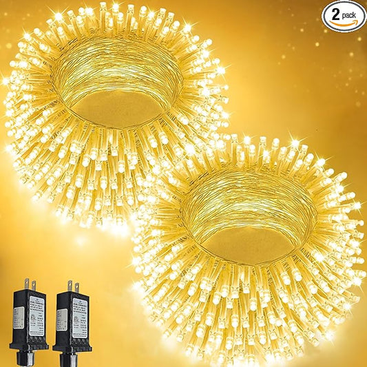 2-Pack 66FT 200 LED String Lights Indoor Outdoor Waterproof, Christmas Lights on Clear Wire, 13 Modes Twinkle Fairy String Lights for Xmas Tree Wedding Decorations Party Bedroom Garden (Warm White) SANJICHA