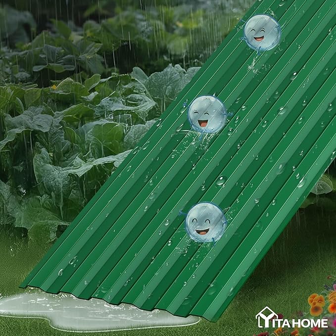 YITAHOME 4pcs 8x4x2 ft Galvanized Raised Garden Bed Kit, Large Metal Planter Box with Gloves, Safety Rubber & Support Rod, Outdoor Flower Bed for Plants Vegetables, Green YITAHOME