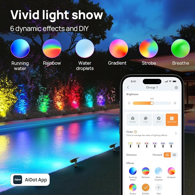 Linkind Smart Solar Lights Outdoor SL5 with Motion Sensor, APP Control Color Changing Solar Spot Lights Outdoor, St. Patrick's Day Decorations, IP65 Landscape Lighting for Yard, Garden, Path(6 Pack) Linkind