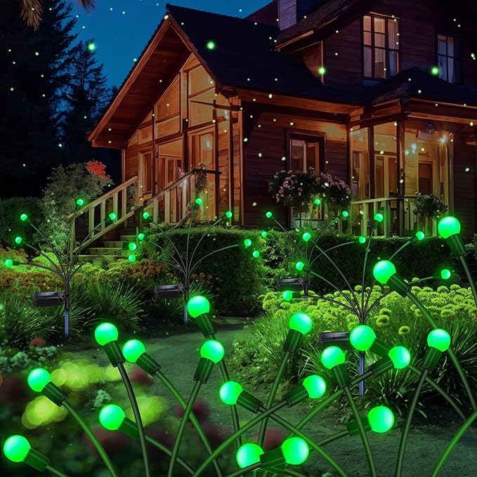 Solar Garden Lights Outdoor, 4 Pack 24LED Waterproof Solar Powered Lights for Yard Pathway Patio, Swaying Lawn Decor as Gardening Gifts for Women Holiday(4 Pack Green) NBQQ