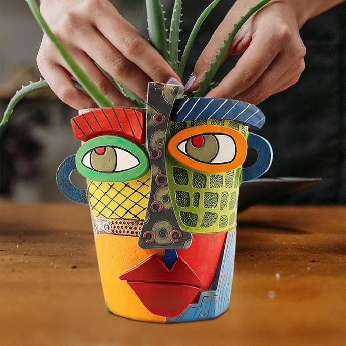 Abstract Face Planters Pots Head,Unique Head Planter for Indoor Plants,Funny Face Flower Pot,Colorful Plant Pots for Outdoor Garden Decor and Home Art Decoration(Modern) Midogaigai