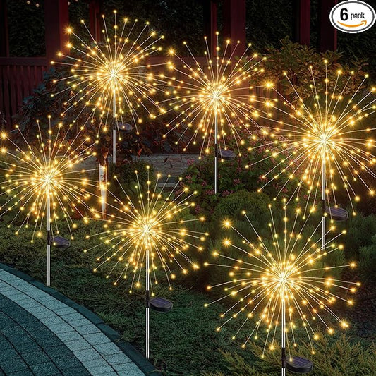 btfarm 6 Pack 120 LED Solar Garden Lights Outdoor, 8 Modes Firework Lights Solar Powered, Waterproof Twinkle Fairy Light Outside for Yard Patio Pathway Pool Christmas Party Decorative, Warm White btfarmdecorativelighting
