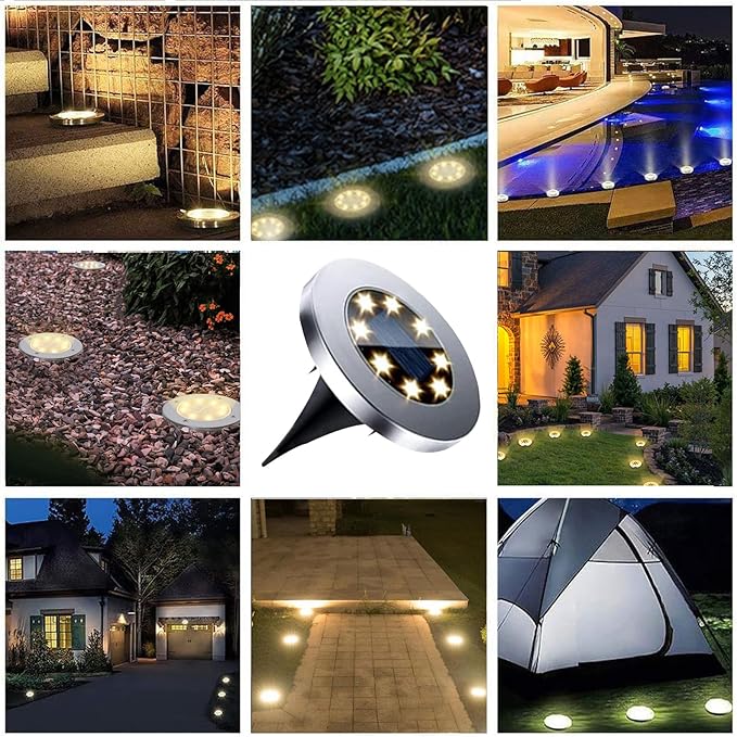 4.6 Inch Diameter Solar Ground Lights, Waterproof Solar Garden Lights, Outdoor Garden Waterproof Bright in-Ground Light, Landscape Lighting for Pathway,Yard,Lawn,Patio,Walkway (4 Pack White Light) Rayolon