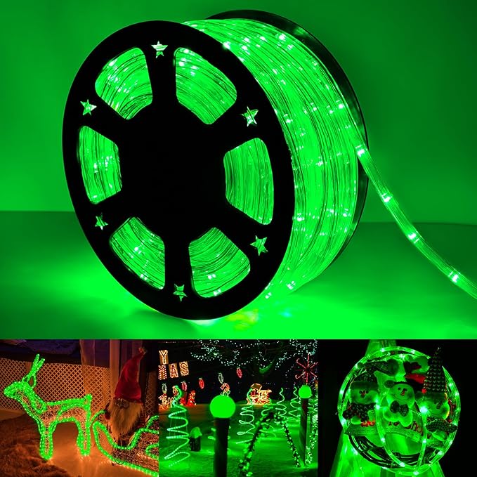 50ft LED Rope Lights Outdoor, 360 LED Connectable and Flexible Tube Lights with 8 Modes, Waterproof LED Rope Lighting for Garden, Patio, Pool, Bedroom, Party, Indoor Outdoor Christmas Decor (Green) Jnaurb