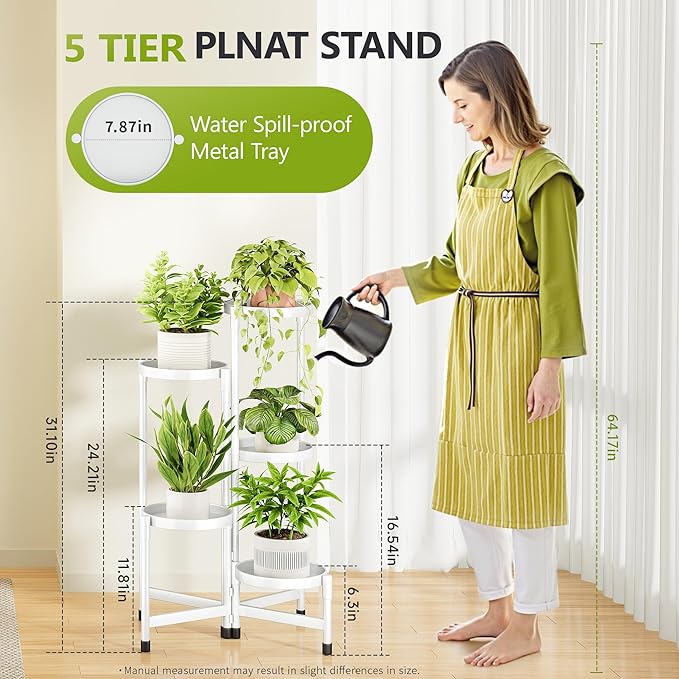 5 Tier Plant Stand Indoor, Tiered Plant Stand Outdoor for Multiple Plants, Corner Plant Shelf for Patio Balcony Porch Garden Living Room House,White Cawukege
