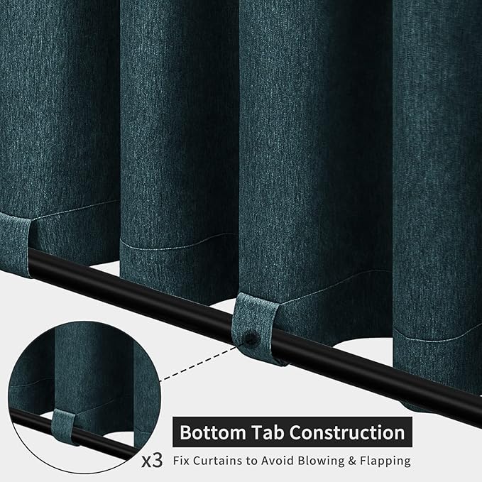 Easy-Going Linen Look Outdoor Curtains Waterproof Windproof Porch Curtains, Soft Thicken Outdoor Privacy Curtains for Patio, Gazebo, Grommet Top and Tab Bottom Drape, 1 Panel, 54x84 inch, Teal Easy-Going