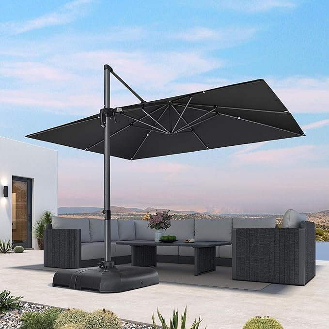 PURPLE LEAF 10' X 13' Patio Umbrella Outdoor Cantilever Rectangle Umbrella Aluminum Offset Umbrella with 360-degree Rotation for Garden Deck Pool Patio Black PURPLELEAF