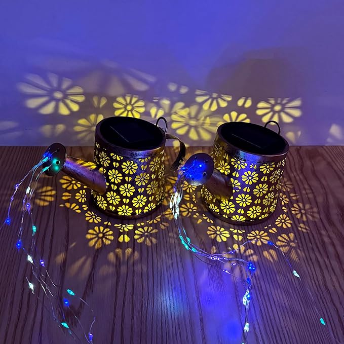 Solar Watering Can Lights Outdoor, IP65 Waterproof Garden Decor Solar Garden Light 8 Multi-Color Changing Modes One Pole Two Lights Outdoor Decorations for Yard, Lawn, Patio WITOROR