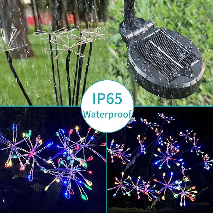 JJGoo Solar Garden Lights, New Upgraded 2 Pack Solar Swaying Starburst Light, Waterproof Fireworks Outdoor Lights, Yard Patio Pathway Decoration, Colorful JJGoo