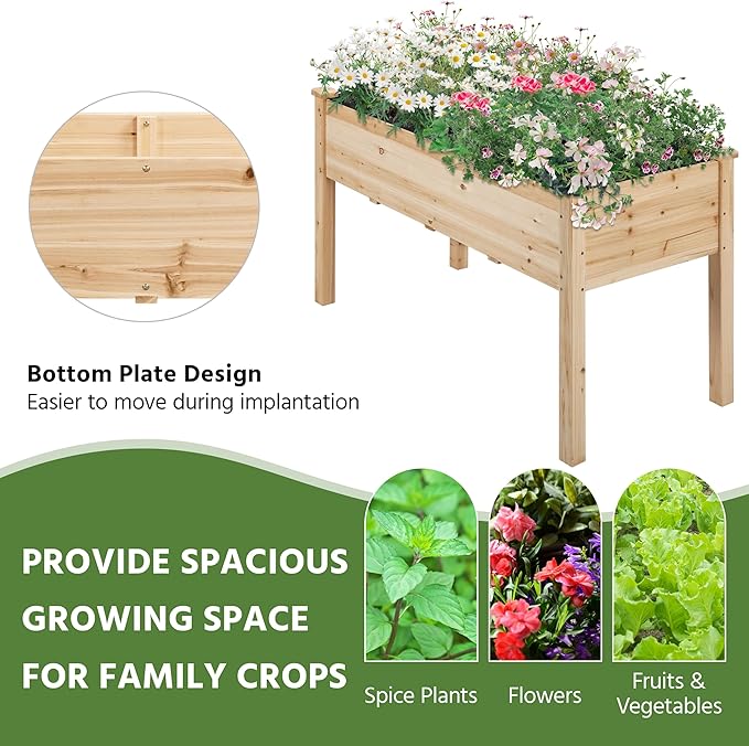 Yaheetech 1pc Raised Garden Bed 48x24x30in Elevated Wooden Horticulture Planter Box with Legs Standing Growing Bed for Gardening/Backyard/Patio/Balcony Yaheetech