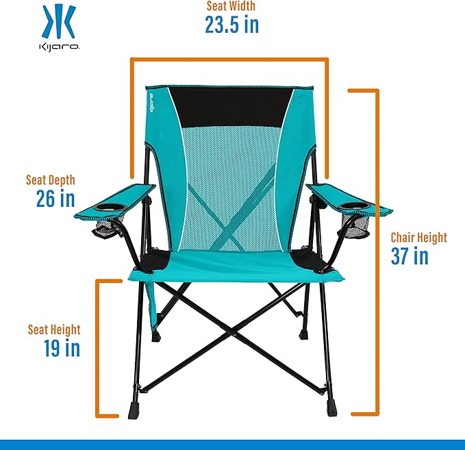 Kijaro Dual Lock Portable Camping Chair - Versatile Folding Sports and Outdoor Chair for Lawn - Locks Position - Ionian Turquoise Kijaro