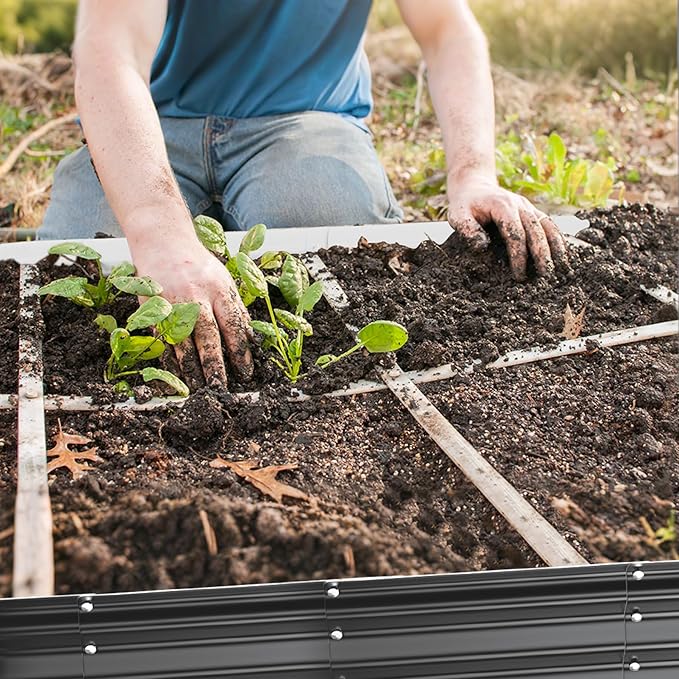 Galvanized Raised Garden Bed for Gardening, 4x4x1ft Large Square Metal Planter Boxes Outdoor for Vegetable,Flower,Herb,Modular Above Ground Growing Container,Black, Easy Assembly Rootora