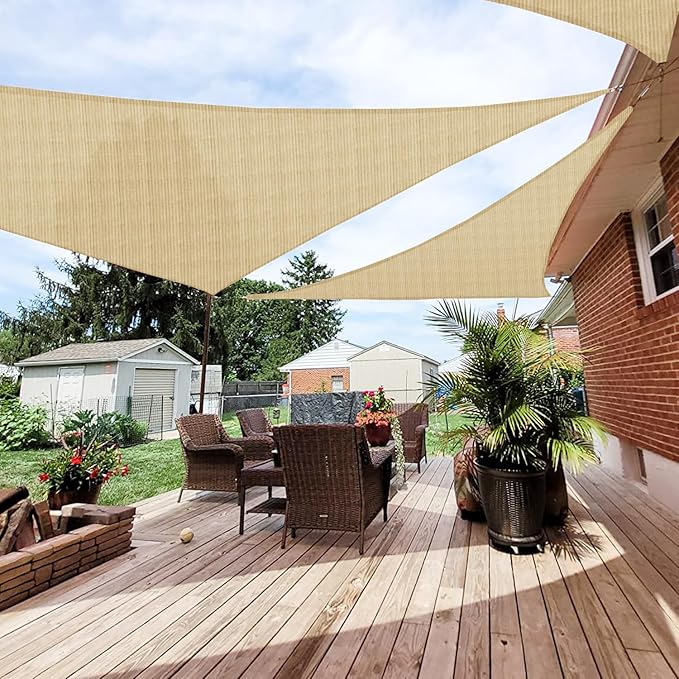 Patio Paradise 12' x 12' x 11'10" Sun Shade Sail Triangle Canopy, Permeable Shade Cloth Fabric Sunlight Block Patio Cover HDPE Deck Awning for Outdoor Backyard Pergolas Roof Shading, Sand Patio