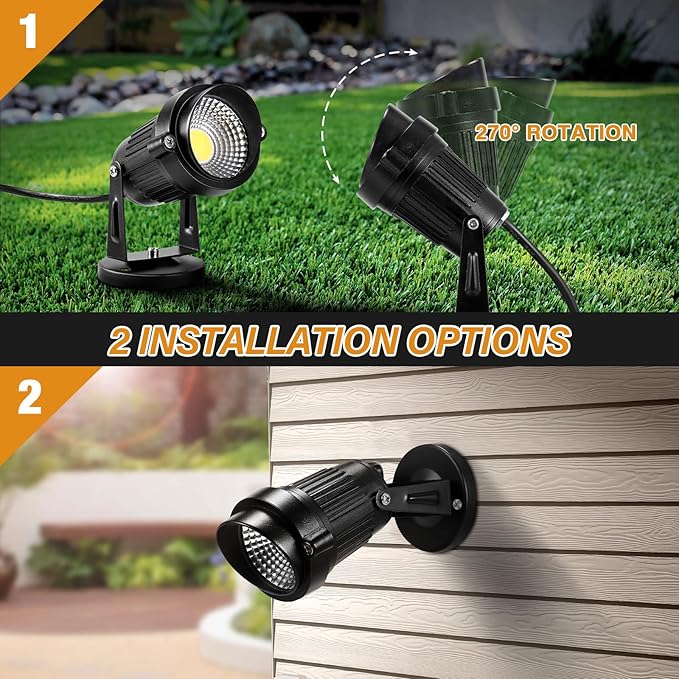 LemonBest Landscape Lights - 5W 110V Outdoor Spotlight - Waterproof IP65-3000K Warm White LED Landscape Lights - 5ft Cable for Yard Garden Patio Driveway House (Include Spike) (4 Pack) LemonBest