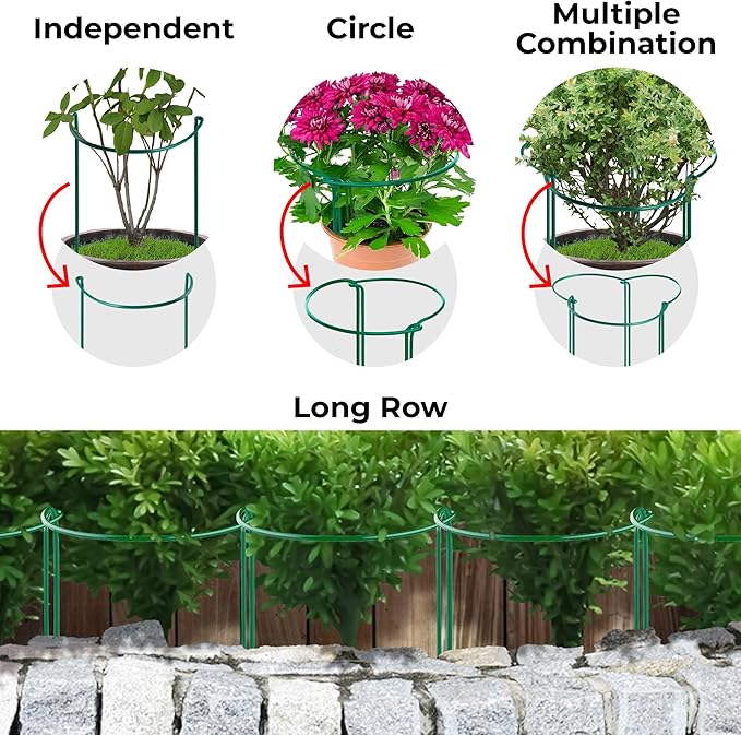 K-Brands Tall Plant Support Stakes – 10"W x 24"H Half Round Peony Cages and Supports for Indoor and Outdoor Plants – Plant Cage Ring Support for Flower - Peony, Tomato, Hydrangea, Rose Bush (6 Pack) K-BRANDS