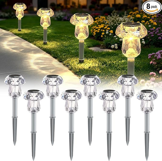 Mancra 8 Pack Solar Pathway Lights Outdoor, Mushroom Solar Garden Lights Waterproof Dusk to Dawn Solar Outdoor Lights for Yard, Walkway, Garden Decorations, Warm White Mancra