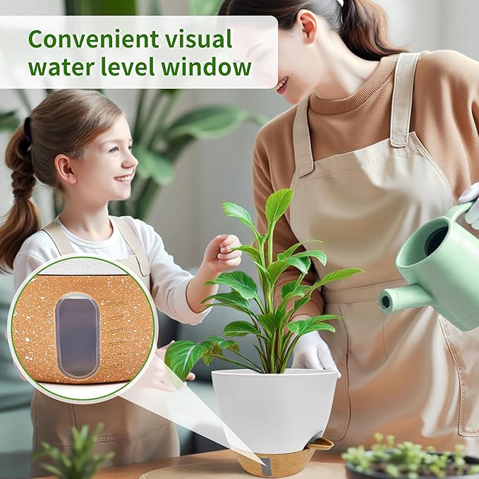 12/10/9/8 inch Self Watering Pots with Visual Water Window, Extra Large Self Watering Plant Pot with Drainage Holes and Saucers, White Flower Pots for Indoor Plants SORANGEUN