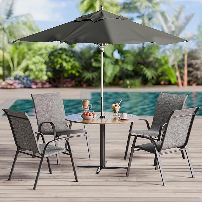 Betterhood Patio Chairs Set of 4, Stackable Outdoor Dining Chairs Set with Breathable Seat Fabric, All-Weather Powder-Coated Metal Frame for Deck, Pool Side and Backyard, 350LBS Capacity (Grey) Betterhood